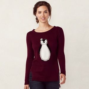LC Lauren Conrad • crowned penguin burgundy sweater, L